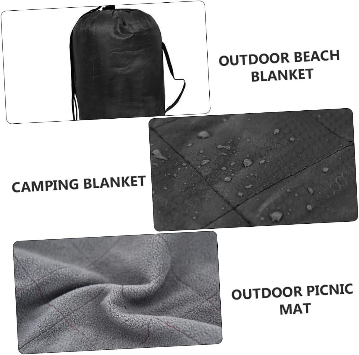 Outdoor Camping Blanket and Fleece Blanket Waterproof Sandproof Portable Warm Picnic Mat for Hiking Beach and Travel Use, Black