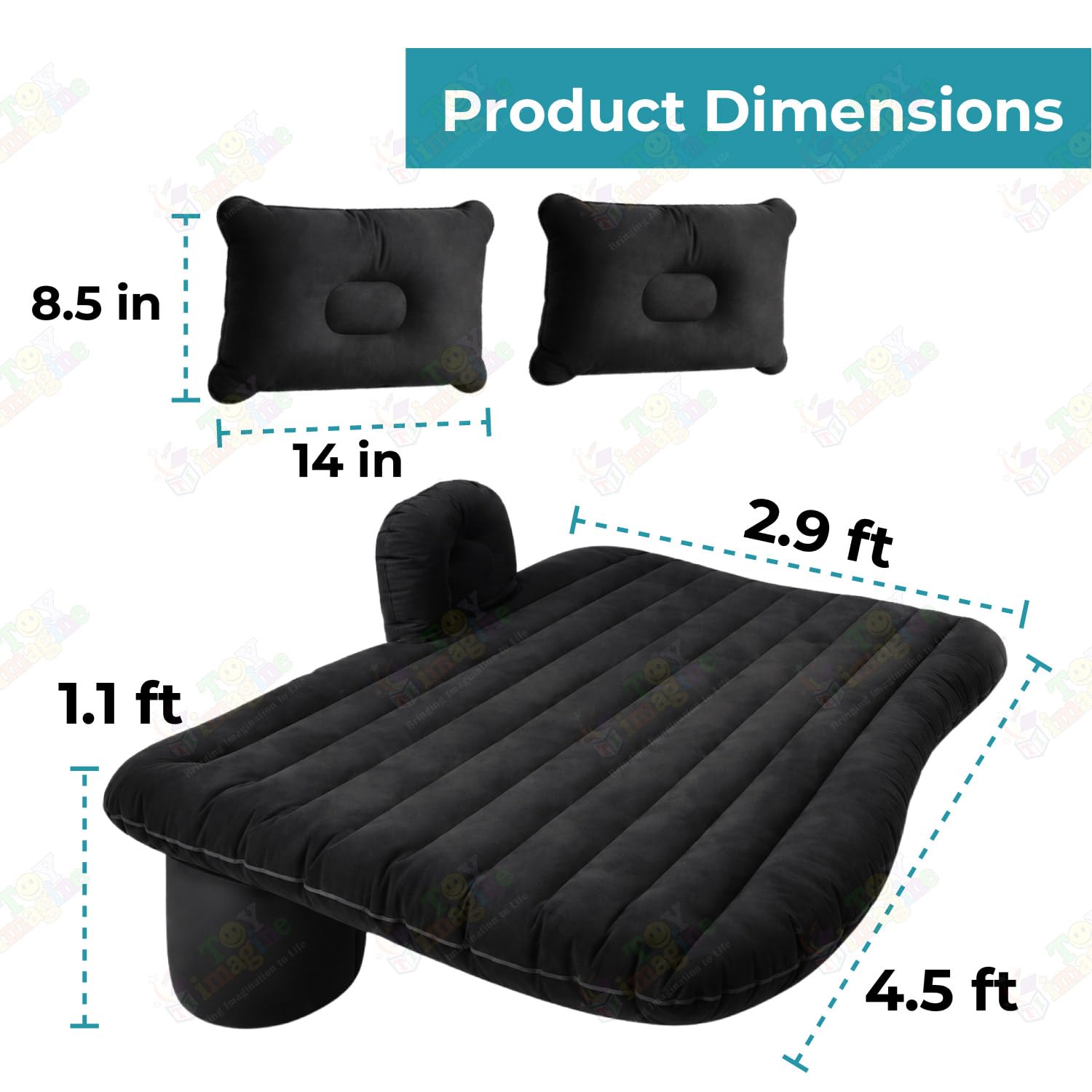 Toy Imagine Inflatable Car Bed with Air Pump & 2 Pillows, Black — Amazon image 2