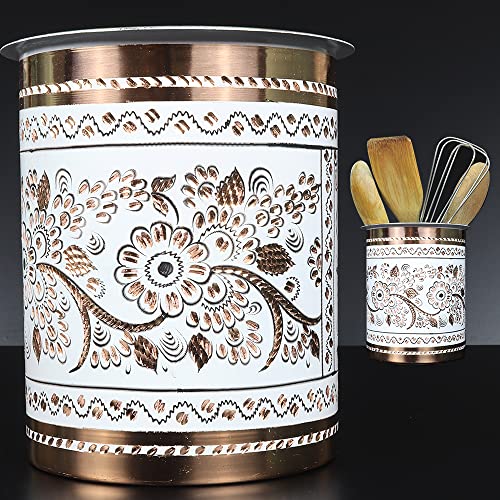 Großer Küchen-Bauernhaus-Utensilienhalter für Arbeitsplatte, Arbeitsplatte, Party, Kochdekoration, Kupfer, weißer Metall-Organizer, Vintage-Rustikaler Crock, Spatel, Aufbewahrung aus Edelstahl Cover