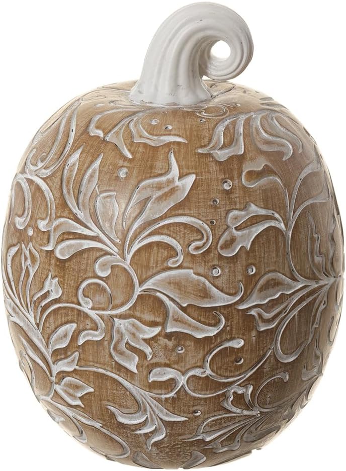 8" Hx6 W Artificial Carved Pumpkin -Beige/Whitewashed (Pack of 6)