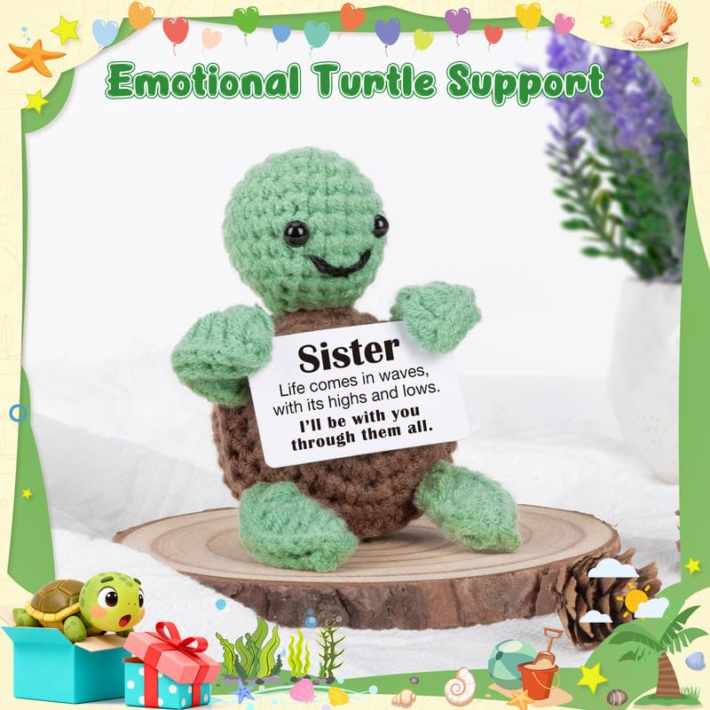 Xinezaa Stuffers for Teens Support Girls, Cute Crochet Turtle Gifts for Sister from Sister Brother, Graduation 2026 Gift for Sisters, Inspirational Gift for Older Younger Sisters, Long Distance Gifts