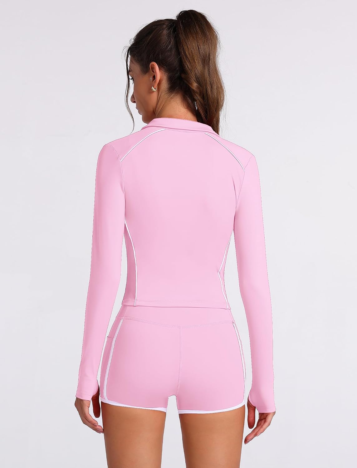 2 Piece Workout Sets for Women Compression Quick-drying Long Sleeve Zip Up Jacket and Shorts Active Jogger Outfits