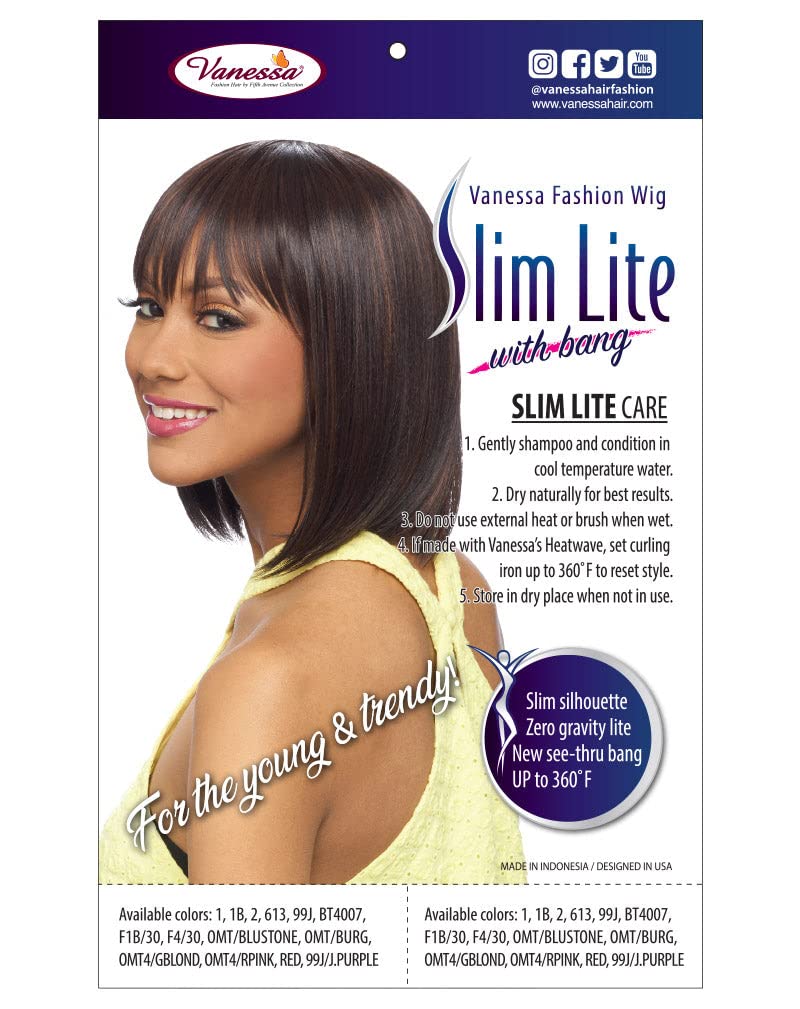 VANESSA Slim Lite Fashion Wigs Medium Short Length Straight Style with Bang Heat Wave Synthetic Hair Wig - SLB TWO (280)
