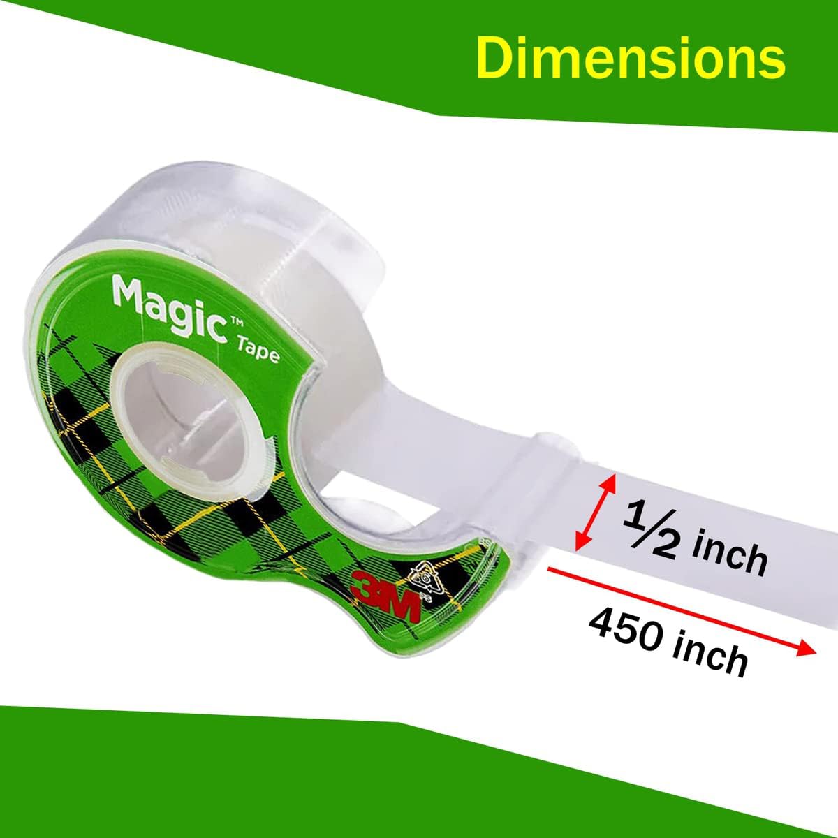 Scotch Magic Tape, 3 rollos de cinta adhesiva con dispensador de cinta, cinta invisible, cinta transparente, rollos de cinta adhesiva de 1/2 x 450 pulgadas + tijeras multiusos