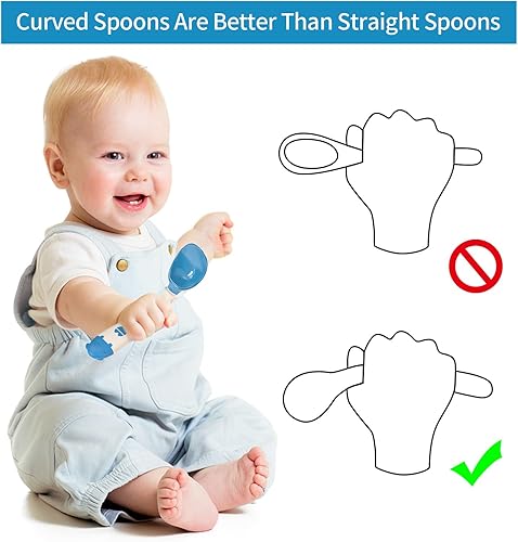 Miniatura 4 de Deejoy Utensilios para niños pequeños con estuche de viaje, cucharas y tenedores para bebés, mango flexible de silicona, fácil agarre, resistente al