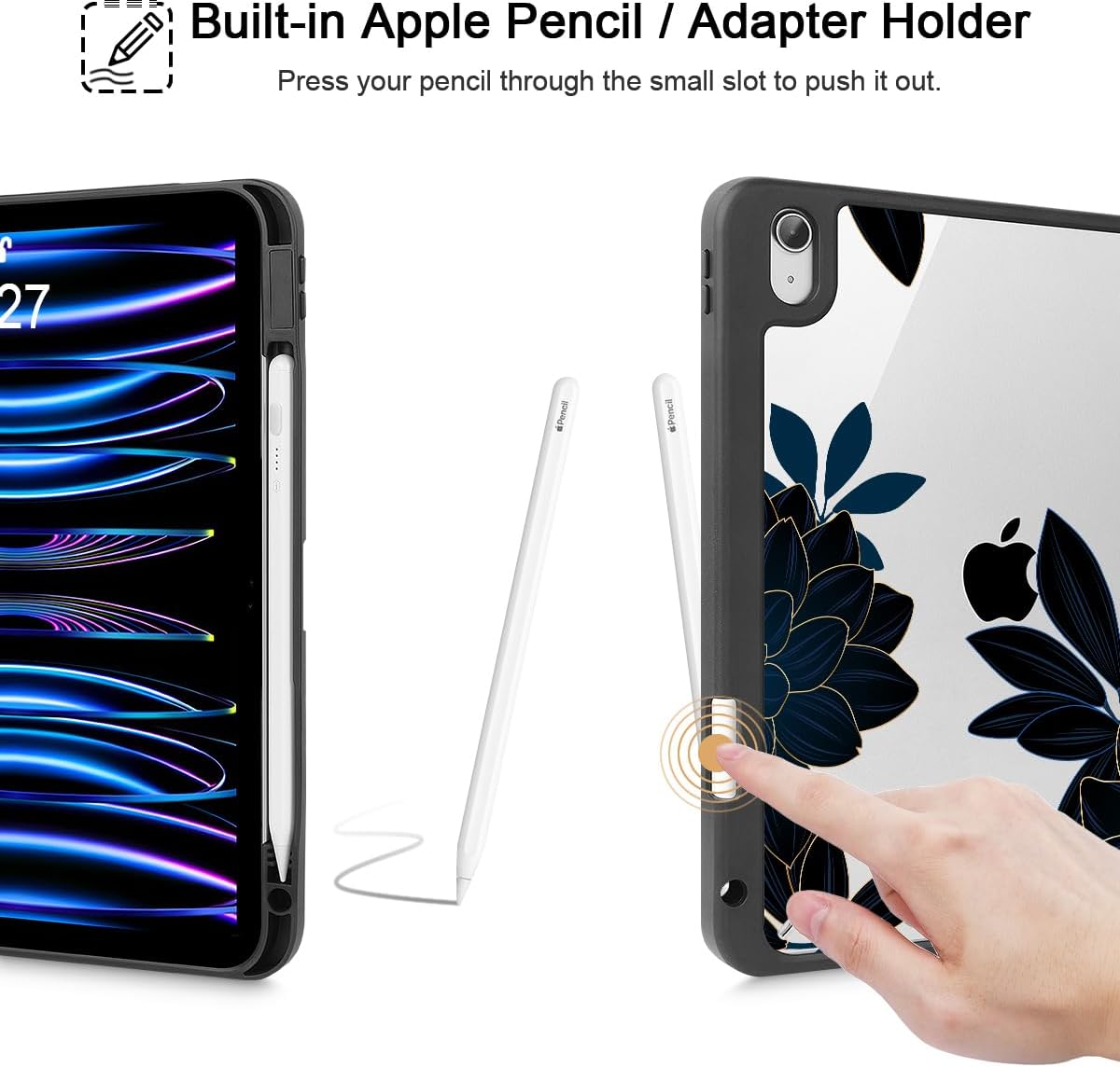 Case for iPad 11 inch A16 2025 Generation 11th / iPad 10.9 inch 2022 10th Gen, Buit in Pencil Holder with Shockproof Cover Clear Transparent Back Shell Auto Wake/Sleep, Flower Dahlia - Image 5