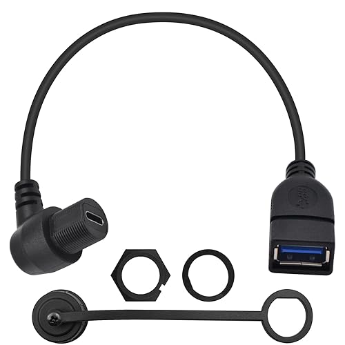 Duttek Cable de extensión USB 3.0 de ángulo recto impermeable para montaje empotrado, USB 3.0 hembra a USB tipo C 3.0 hembra para montaje en