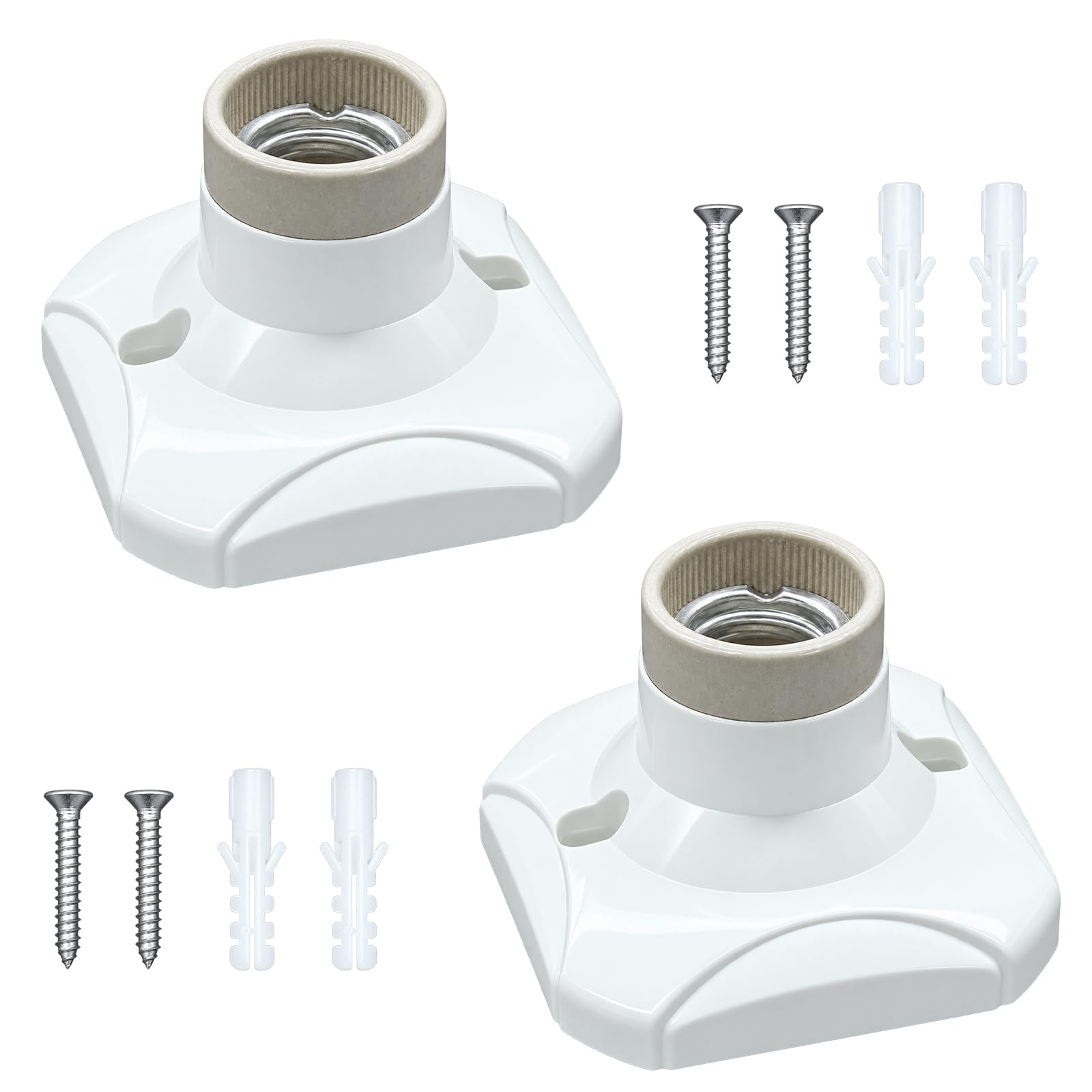 2Pcs E27 Light Bulb Socket,Recessed E27Lamp Holder,Square Ceramic Lamp Base