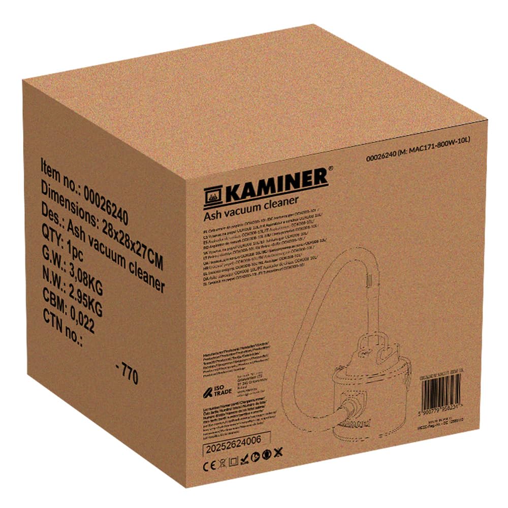 Aspirateur à Cendres Industriel 10 L sans Sac – 16 kPa & 30 L/s, cuve INOX, Tuyau renforcé métal, Double Filtration HEPA + préfiltre, 2-en-1 Aspiration/soufflage – pour cheminées, poêles à granulés