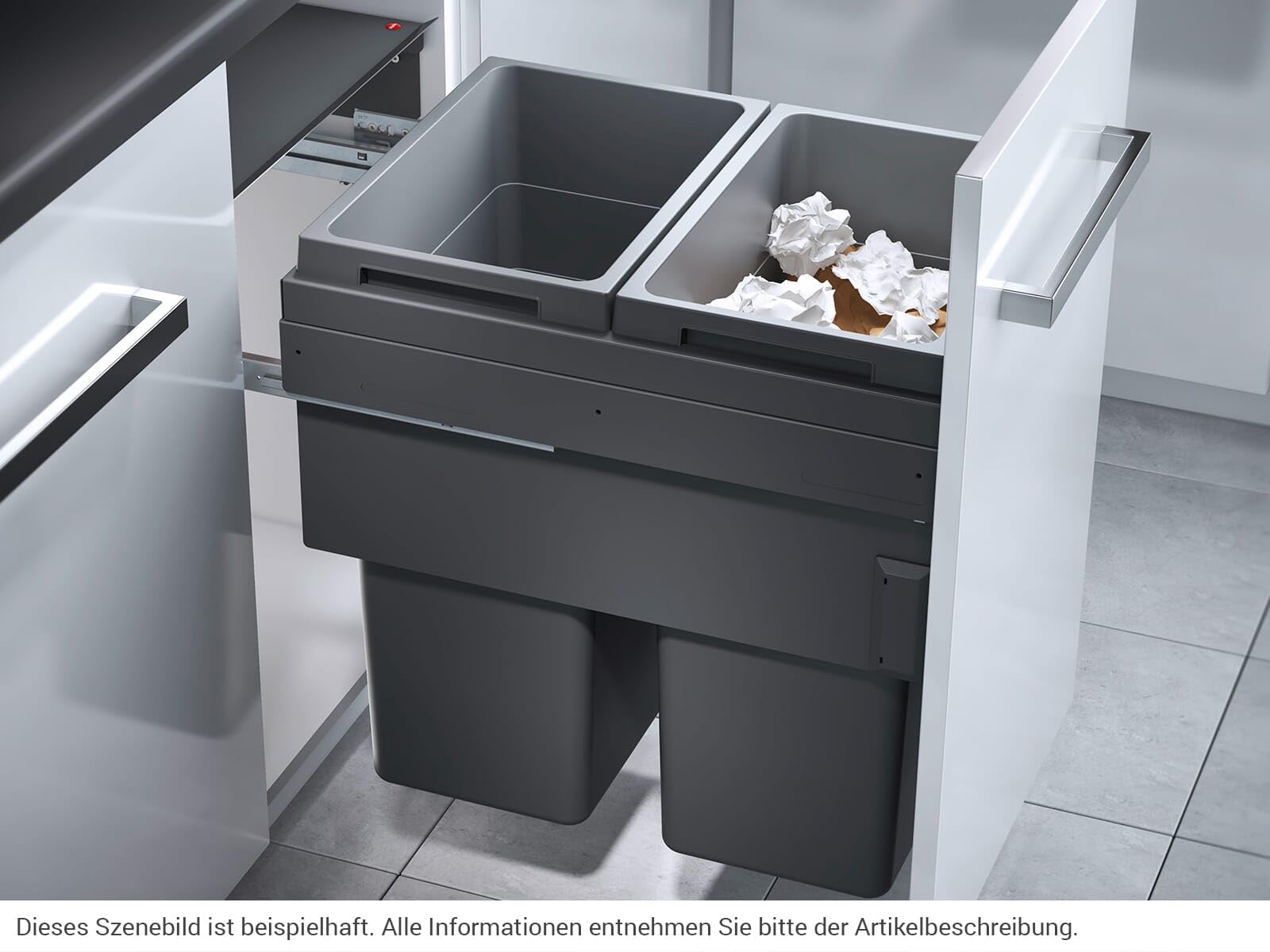 Poubelle de Cuisine tri sélectif 2 bacs encastrable 80L (38+38) Hailo Euro Cargo Anthracite