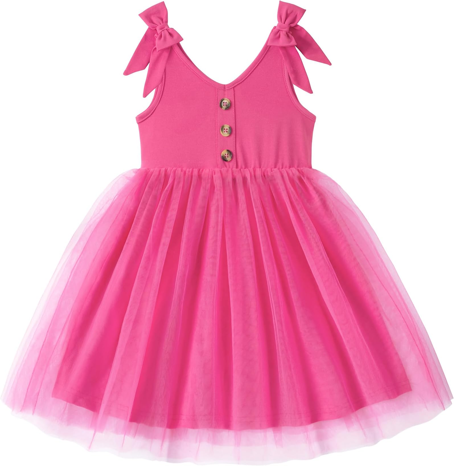 Toddler Girls Tutu Dress Bow Shoulder Tulle Sleeveless Dresses Summer Party Sundress for 2-8Y