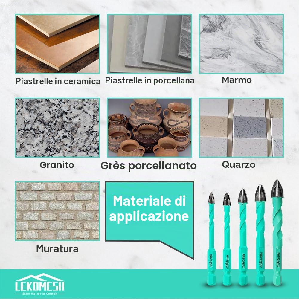 Punte per Gres Porcellanato - Set 10 Pezzi Punte Trapano Diamantate 6mm*4+8/10/12mm per Legno, Plastica, Muratura, Attacco Esagonale a Cambio Rapido