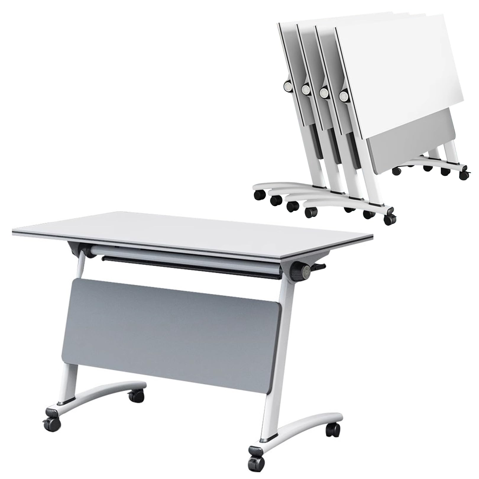 Klappbarer Konferenztisch Mit Rollen - Weißer Mobiler Schulungstisch | 140x55x75 Cm | Aus Holz & Aluminium | Für Büro, Besprechung & Klassenraum
