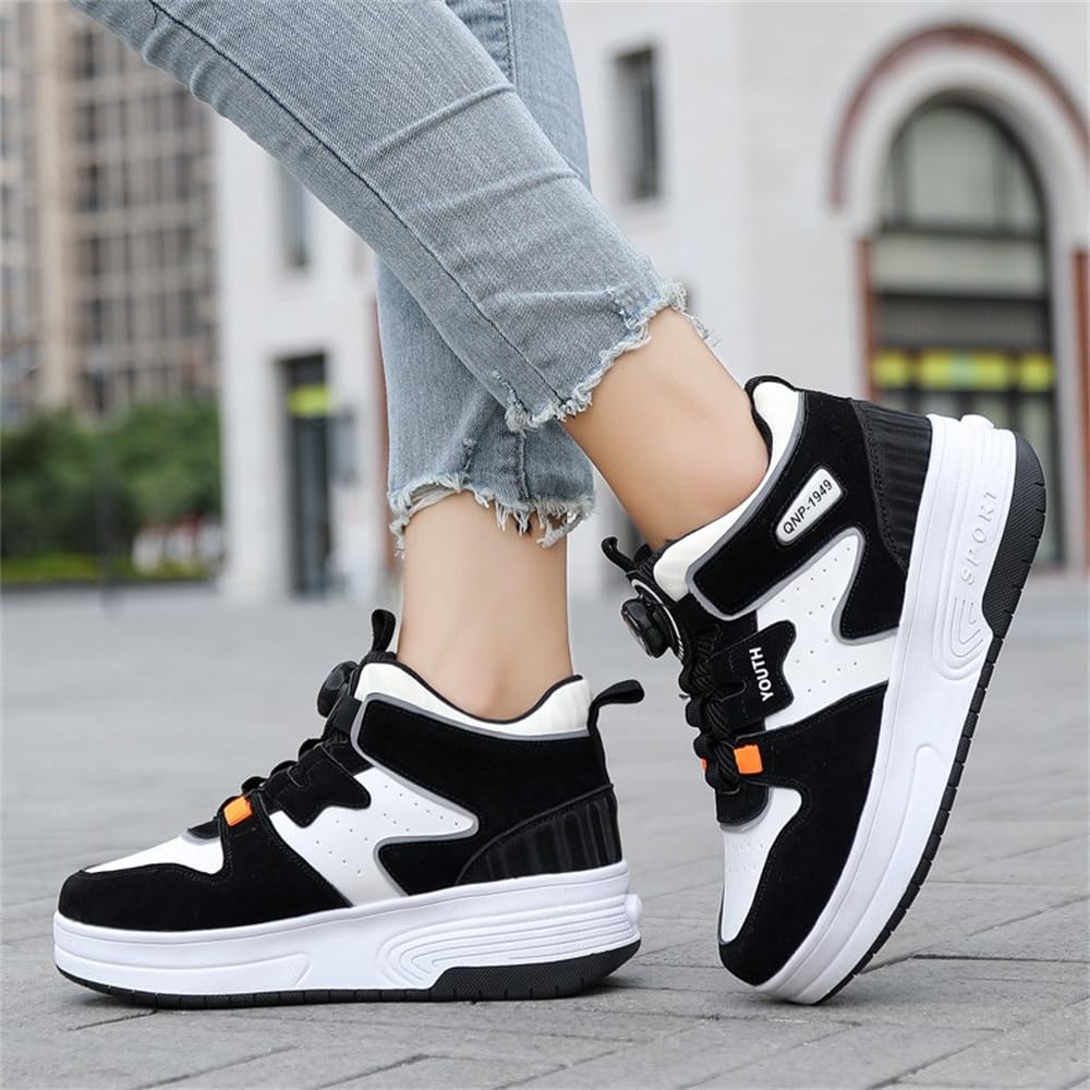 Mateju Scarpe con Rotelle per Ragazzo e Ragazza, Scarpe da Ginnastica da Skateboard 2 in 1 con Due Ruote Retrattile, Scarpe Sportive All'aperto - Ruota Posteriore Automatica
