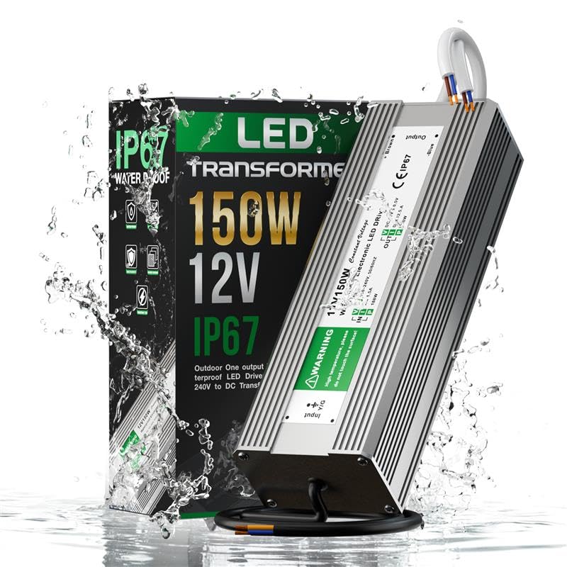 12V 150W Power Supply IP67, 12.5A Outdoor Waterproof LED Driver, AC 240V to DC 12 Volt Transformer for LED Lighting, CCTV, Computer Project (150W)