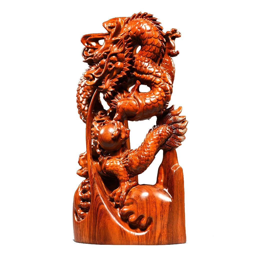 ATREDESES Office Decor Carved Wooden Dragon Ornament Solid Wooden Dragon Home Living Room Decorations Home Decor(5.9in)