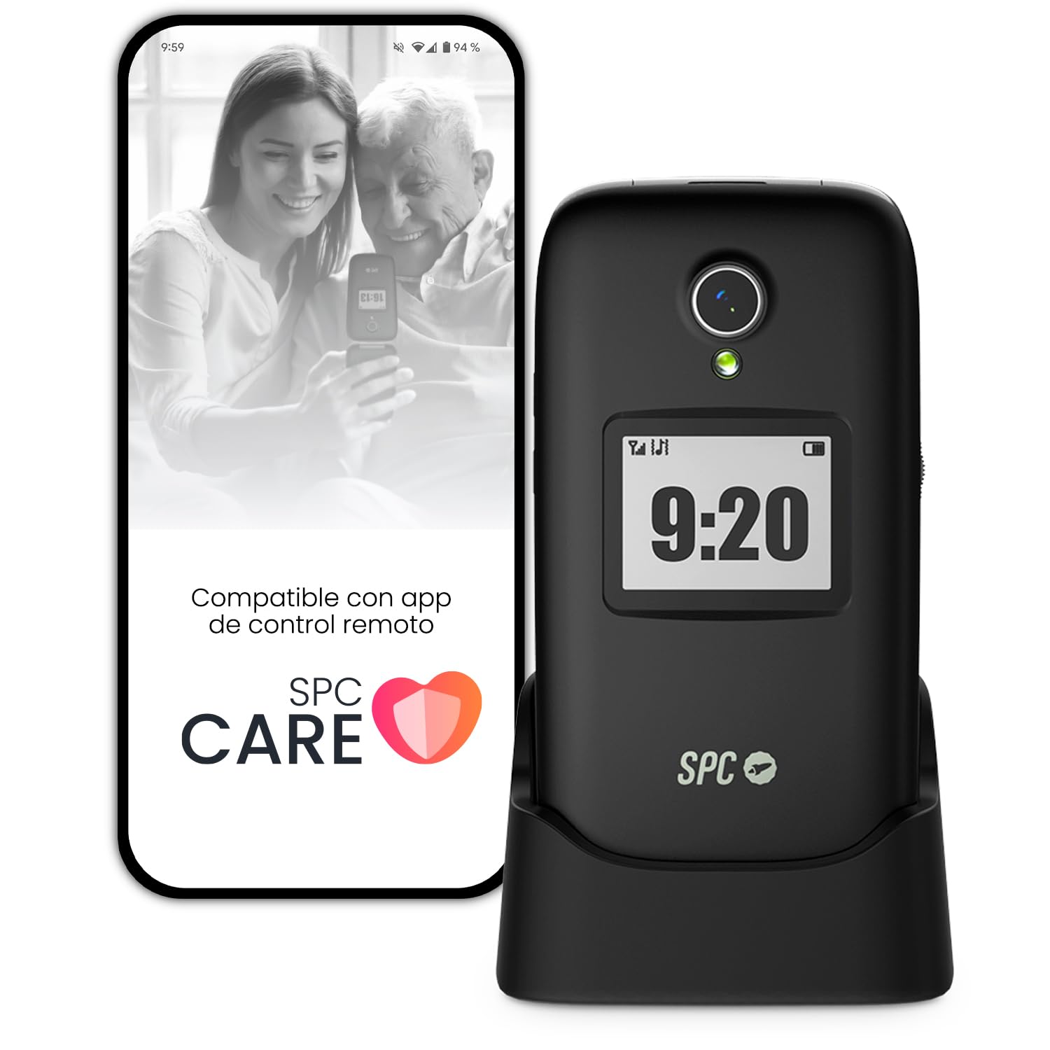 SPC Polaris - Teléfono 4G para Mayores con Teclas Grandes y botón SOS | Compatible con App gestión remota SPC Care (iOS & Android), localización GPS y alertas de Seguridad | Negro