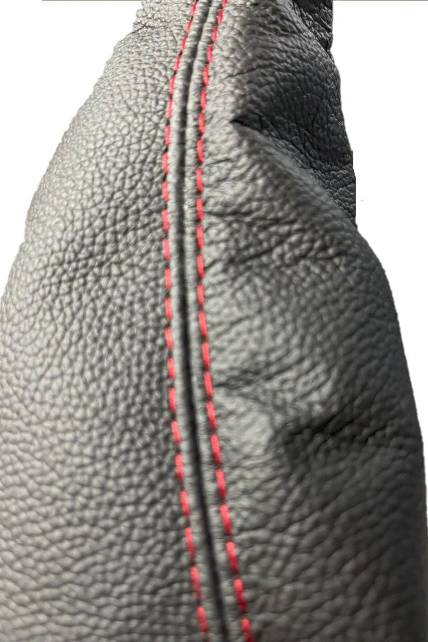Compatible With Ford Mustang GT 1995 1996 1997 1998 1999 2000 2001 2002 2003 2004 Genuine Cow Hide Leather Parking Brake & Shift Boot Cover (Made In USA) (Red Stitching)