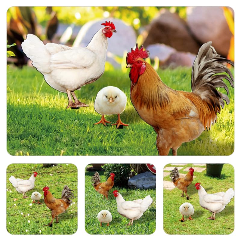 Image of balacoo Garden Chicken Stakes Decorative Rooster Hen Chicks Outdoor Yard Lawn Stakes Acrylic Double-Sided Realistic Chicken Decor
