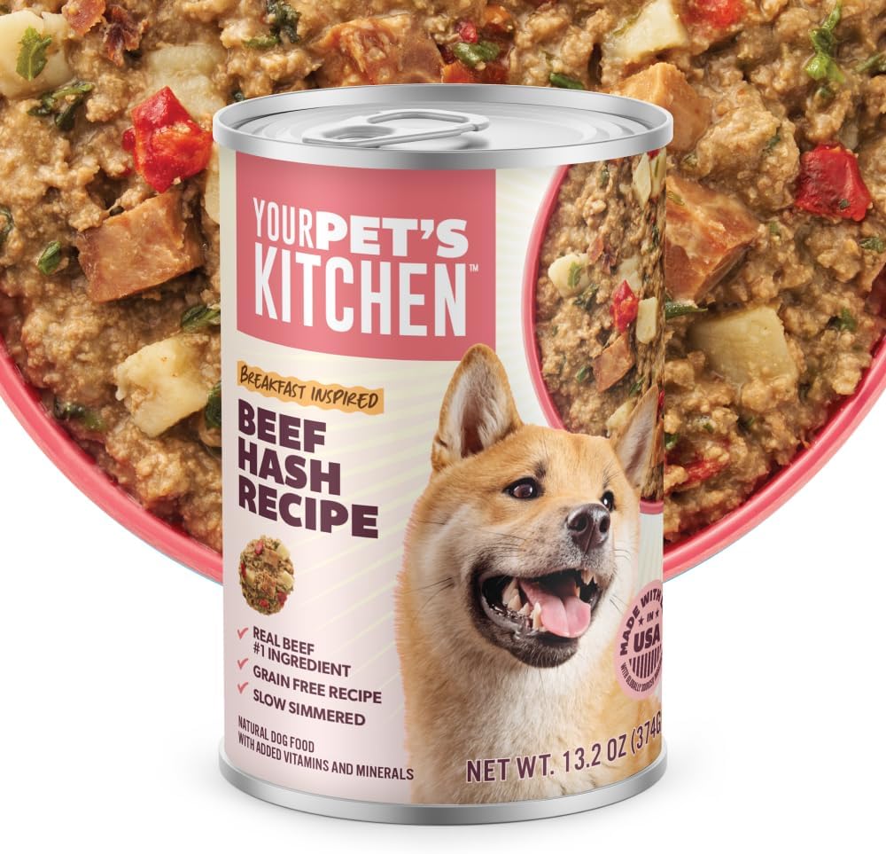 Your Pet's Kitchen Wet Dog Food, Beef Hash Recipe - 13.2 oz Cans (Pack of 12), Made in The USA with Real Beef