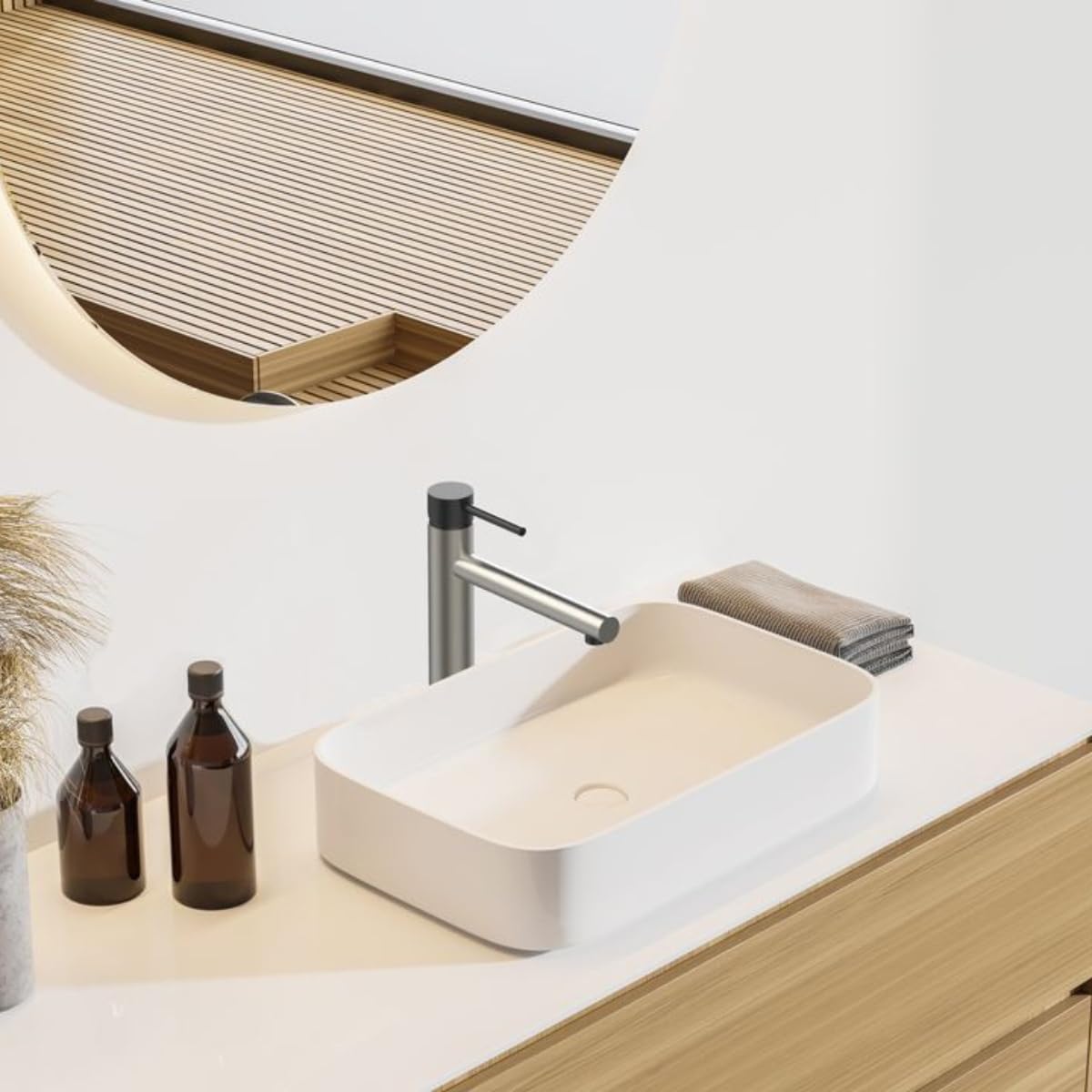 Essebagno Envol 9014700 Waschtischarmatur Wasserhahn, hoch, Edelstahl / Schwarz