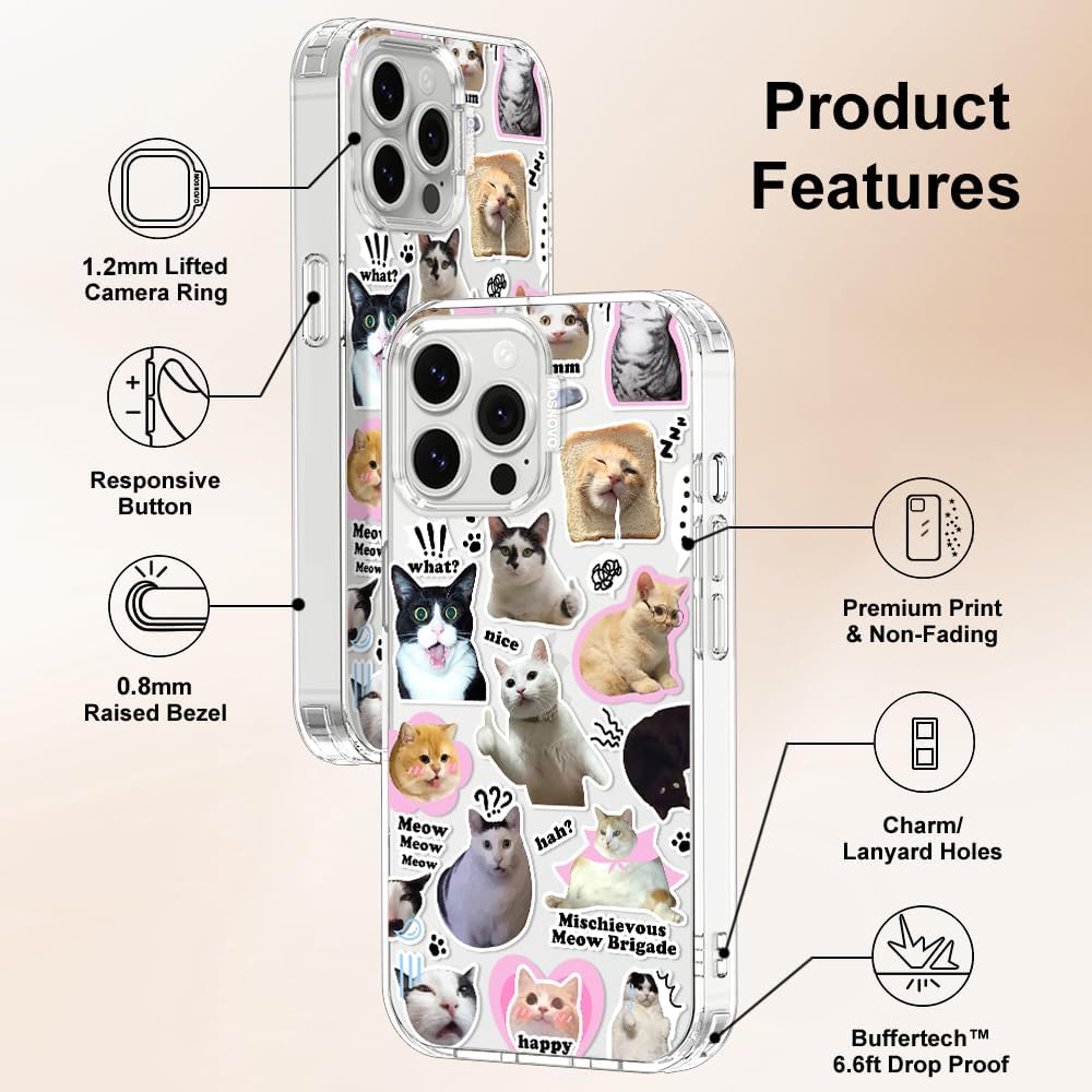 MOSNOVO Case for iPhone 13 Pro Max, [Buffertech 6.6ft Military-Grade Drop Protection] [Anti Peel Off Tech] Clear TPU Bumper Phone Case Cover Design - The Cat Brigade - Image 6