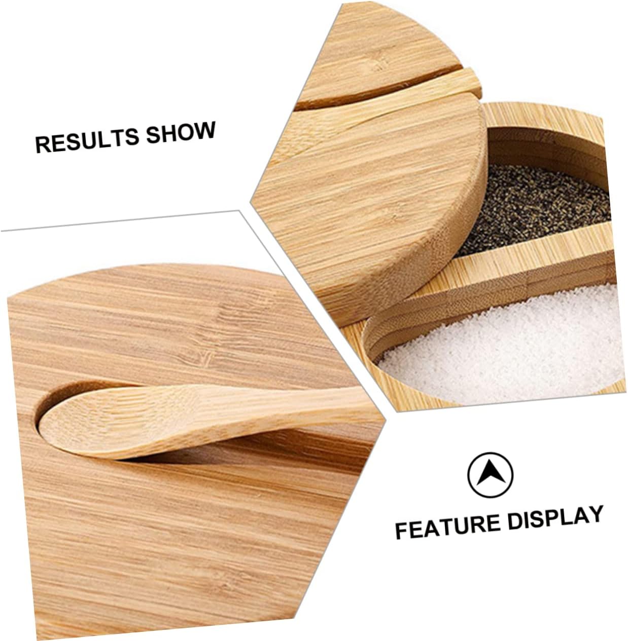Bamboo Condiment Storage Pot with Spoon, Double Grid Kitchen Seasoning Jar