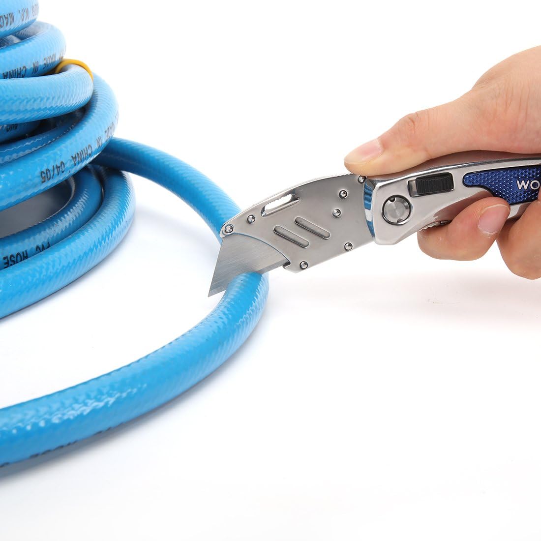 WORKPRO Quick-Change Folding Utility Knife - Retractable Utility Blade Mechanism with Stainless Steel Handle & Anti-Slip Grip - Liner Lock Keeps Blades Secure - Belt Clip Included