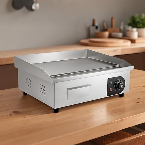 Miniatura 8 de VEVOR Plancha eléctrica comercial, 21 x 11.8 pulgadas, 1750 W, control de temperatura ajustable de 122-570 F, parrilla superior plana de acero
