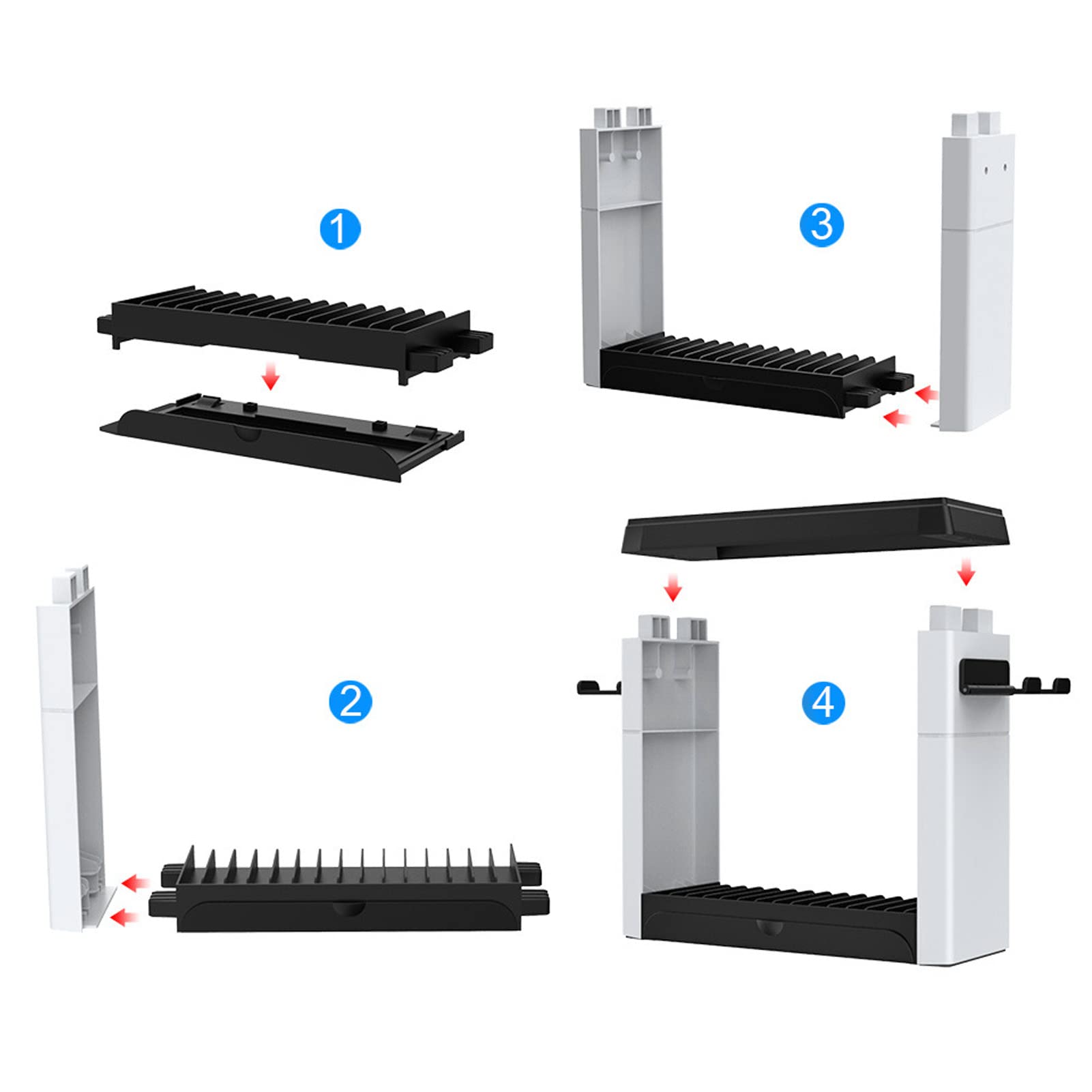 Game Storage Tower 6-in-1 Stazione di ricarica dock di ricarica per Switch, archiviazione universale per videogiochi e controller caricabatterie stand memorizza 15 dischi di gioco o Blu-Ray