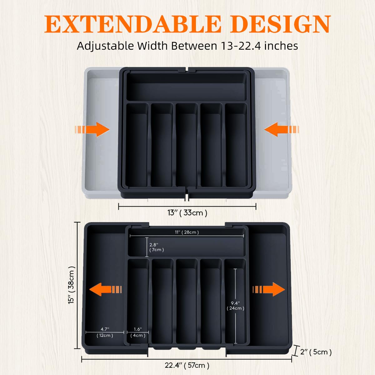 Range-couverts Extensible Feyiubmen - Insert Pour Tiroir, 2 Compartiments Réglables