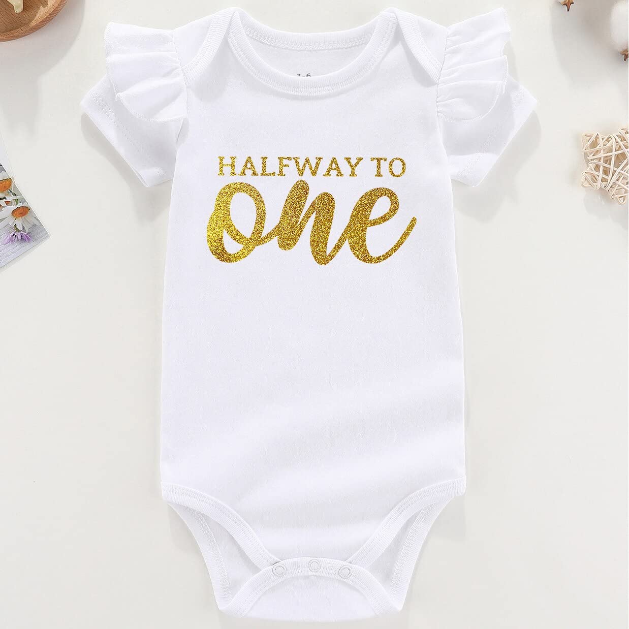shlrzy Half Way To One 1/2 Birthday Baby Girl'S Clothes With Ruffles Funny Baby Girl Bodysuit White 6-9Months