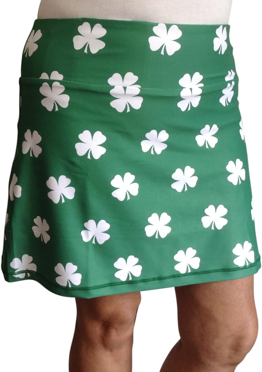 ReadyGOLF Four-Leaf Clover (White) Ladies Active Skort