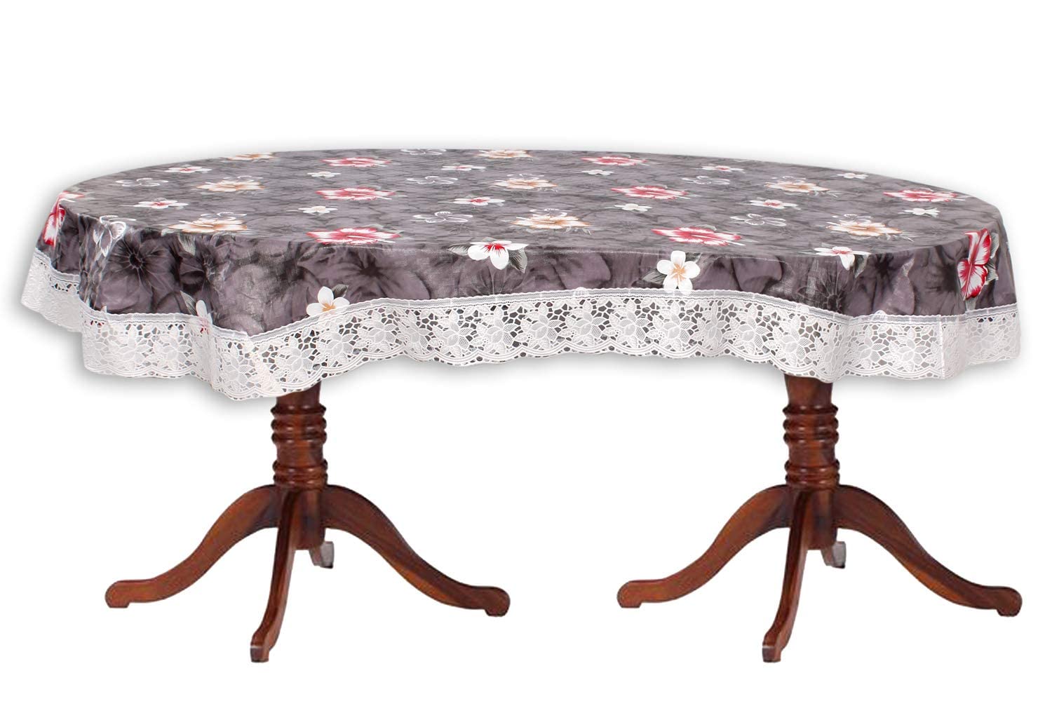 MANUFACTORY PVC Waterproof & Anti Slip Dining Table Cover for 6 Seater - 60x90 inches | 6 Seater Oval Shape Table Cover | Protector Dining Table Cover for Oval Shape (Grey Flower)-image-33