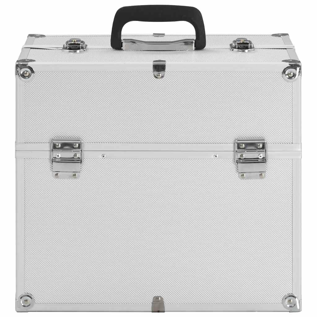 Kosmetikkoffer 38x23x34 cm Silbern Aluminium mit ausziehbarem Oberteil und Fächern für Reise Urlaub Handgepäck wasserdicht, platzsparend, robust, für Damen und Herren, Beauty Organizer