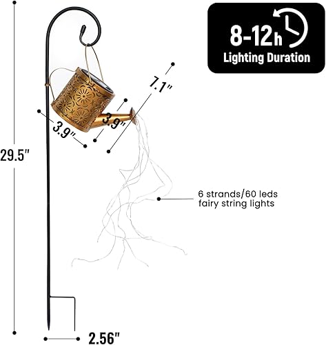 Miniatura 5 de X-PREK Luces solares de jardín para decoración al aire libre, luces solares de metal para regadera, impermeables, pequeñas luces de patio para