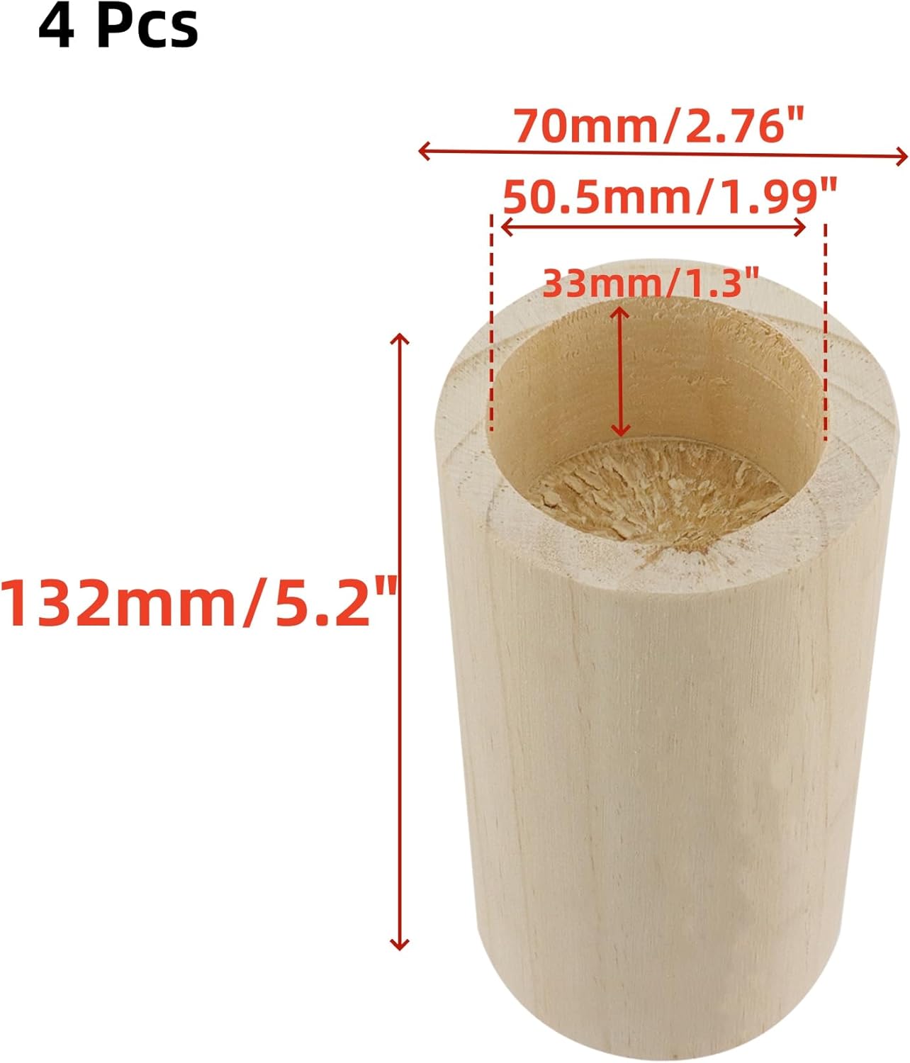 Wood Bed Risers, 4 Pcs Heavy Duty Cylindrical Wood Furniture Riser Table Leg Extenders, Height Increase 10 cm/3.9", Risers for Table Legs, Sofa, College Bed (Type 1)