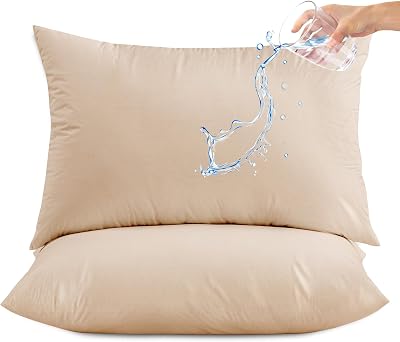 Hitime King Size Waterproof Pillow Protector, 2Pack Light Brown,Breathable Pillow Cover, Cooling Pillow Case Protector with Zipper, Super Soft Pillow Case Cover