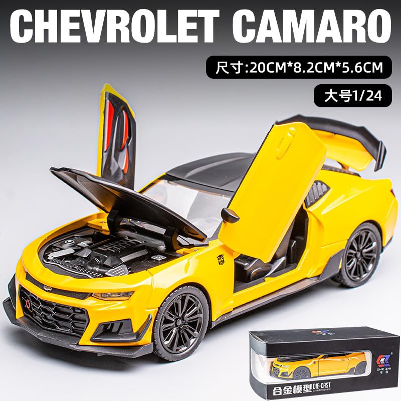Image of Alokik Enterprise 1:24 Bumblebee Chevrolet Diecast Metal Pull Back Car with 6 Openable Doors with Sound and Light Toy Decoration car Best Gift Toys for Kids 【Colors as Per Stock】