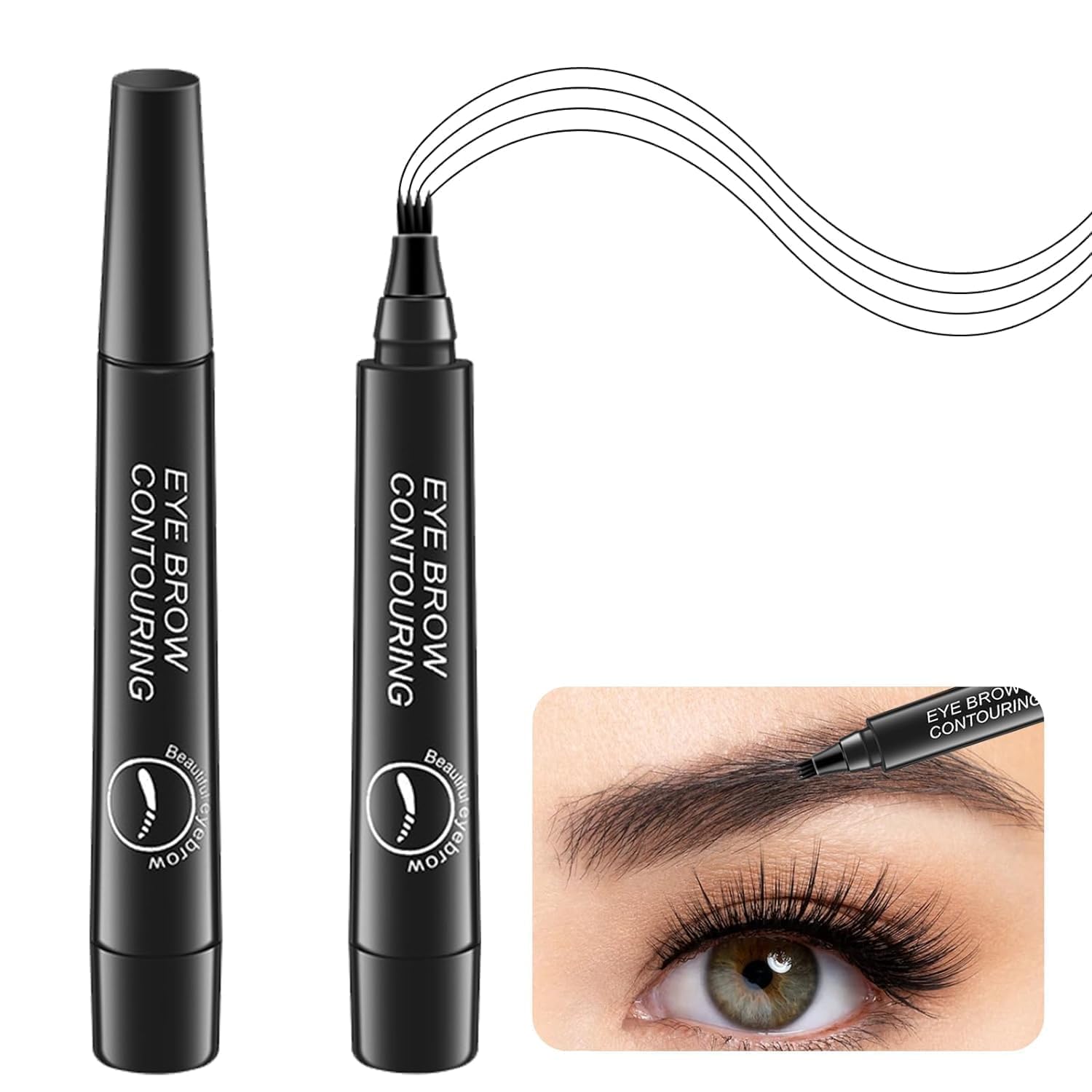 New Eyebrow Pen with a 4 Micro-Fork Tip Creates Flawless Natural Looking Brows, Based on Clear Eyebrow Microblading Pen Waterproof, Long-Lasting, Sweat (Black)