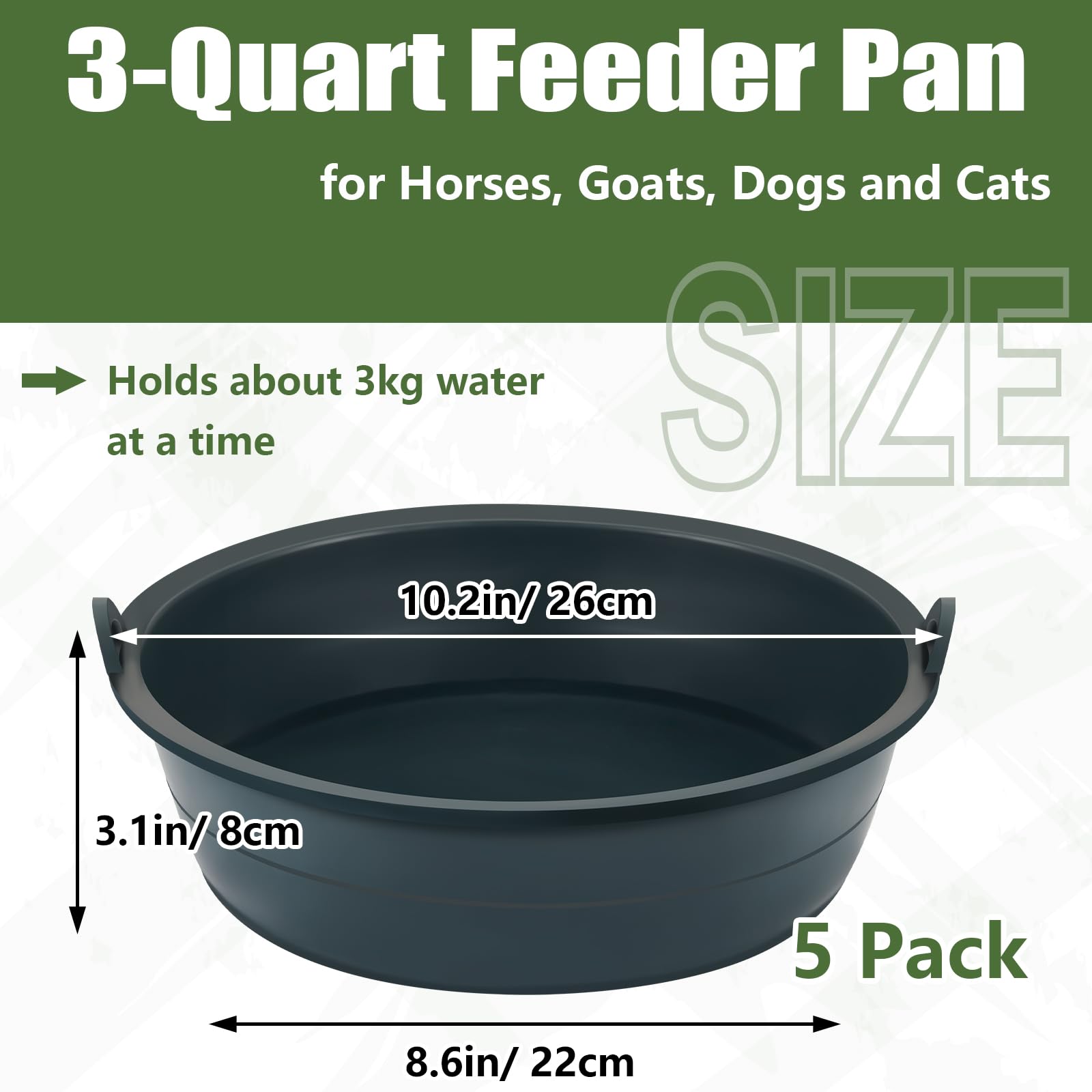 Sadnyy 5 sartenes de alimentación de tendón de Buey, Cubo de alimentación de 3 Cuartos de galón, Cuenco de tendón de Buey para Caballos, Perros, Gatos, Cabras, Polvo de Pollo, 10.2 x 3.1 Pulgadas