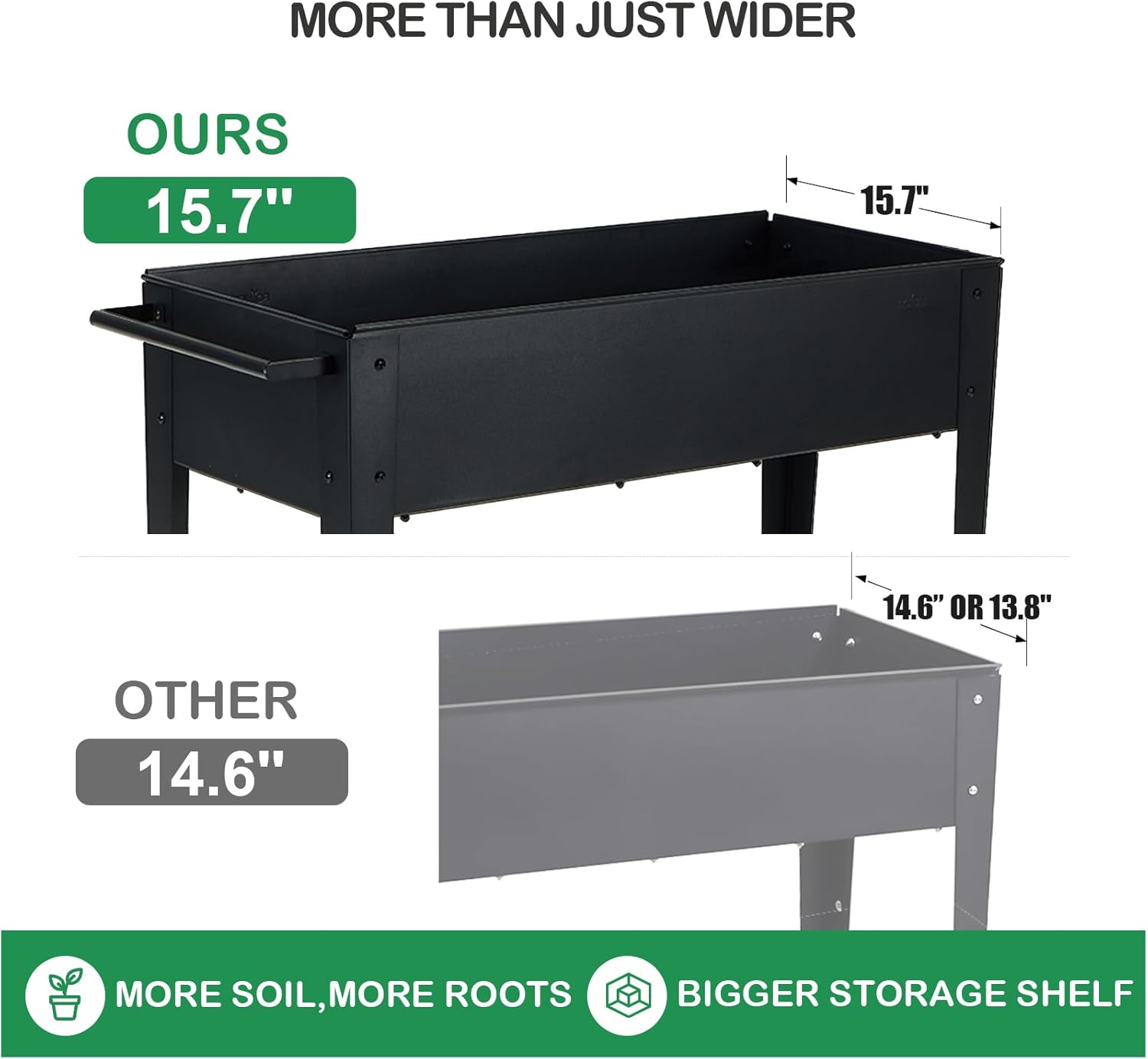 31.5" Tall Raised Garden Bed with Wheels, Extra 15.7" W Planter Box (400 lbs Loads) with Storage Shelf & Handle,Heavy Duty Metal Garden Planter for Vegetables, Herbs & Flowers, Patio & Balcony