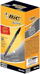 Caneta Esferográfica BIC Cristal Precisão e Suavidade, Preta, Ponta Ultra Fina, 0.7mm, 902489, 25 unidades