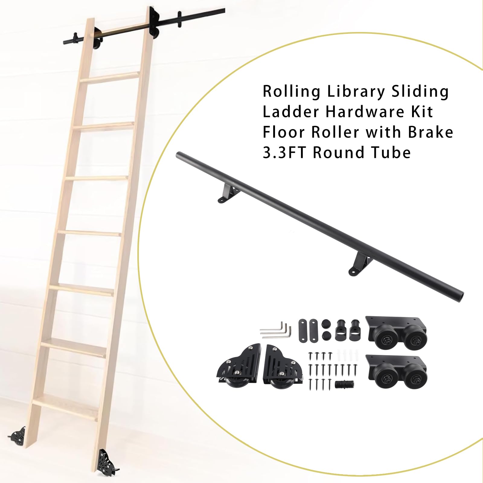 Bruce & Shark Rolling Library Sliding Ladder,Rollbare Bibliotheksleiter, Gleitleiterschienensatz für Bücherregale Lager Küche, DIY Möbel, Schwere Rollschiene für Schiebeleitern mit Bremse