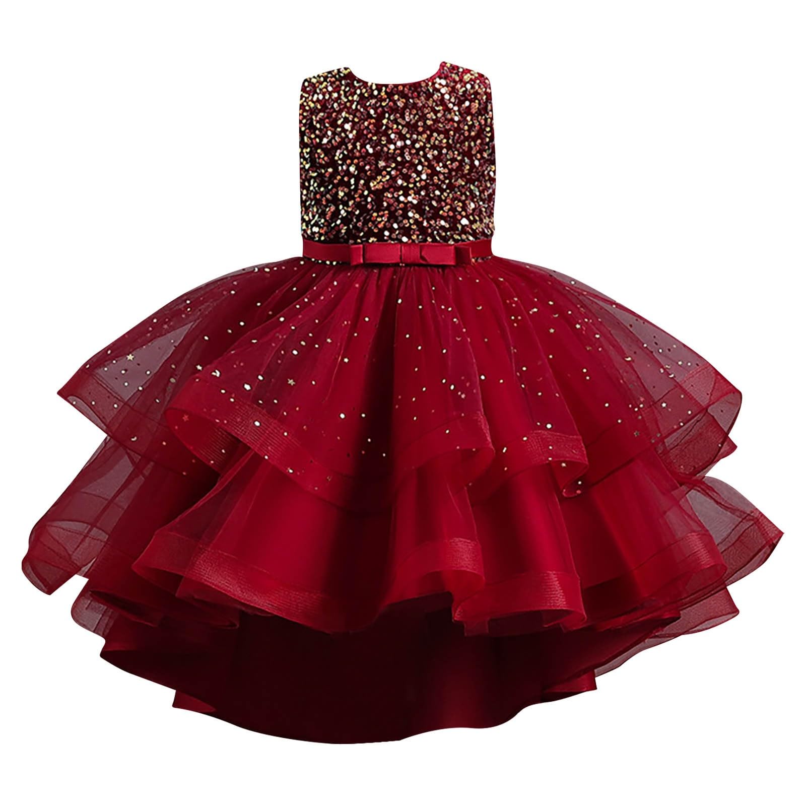 Vestido de Desfile Infantil con Encaje Floral para niñas diseño Elegante para Bautizo Boda y sin Mangas Falda de Tul y Falda Floral