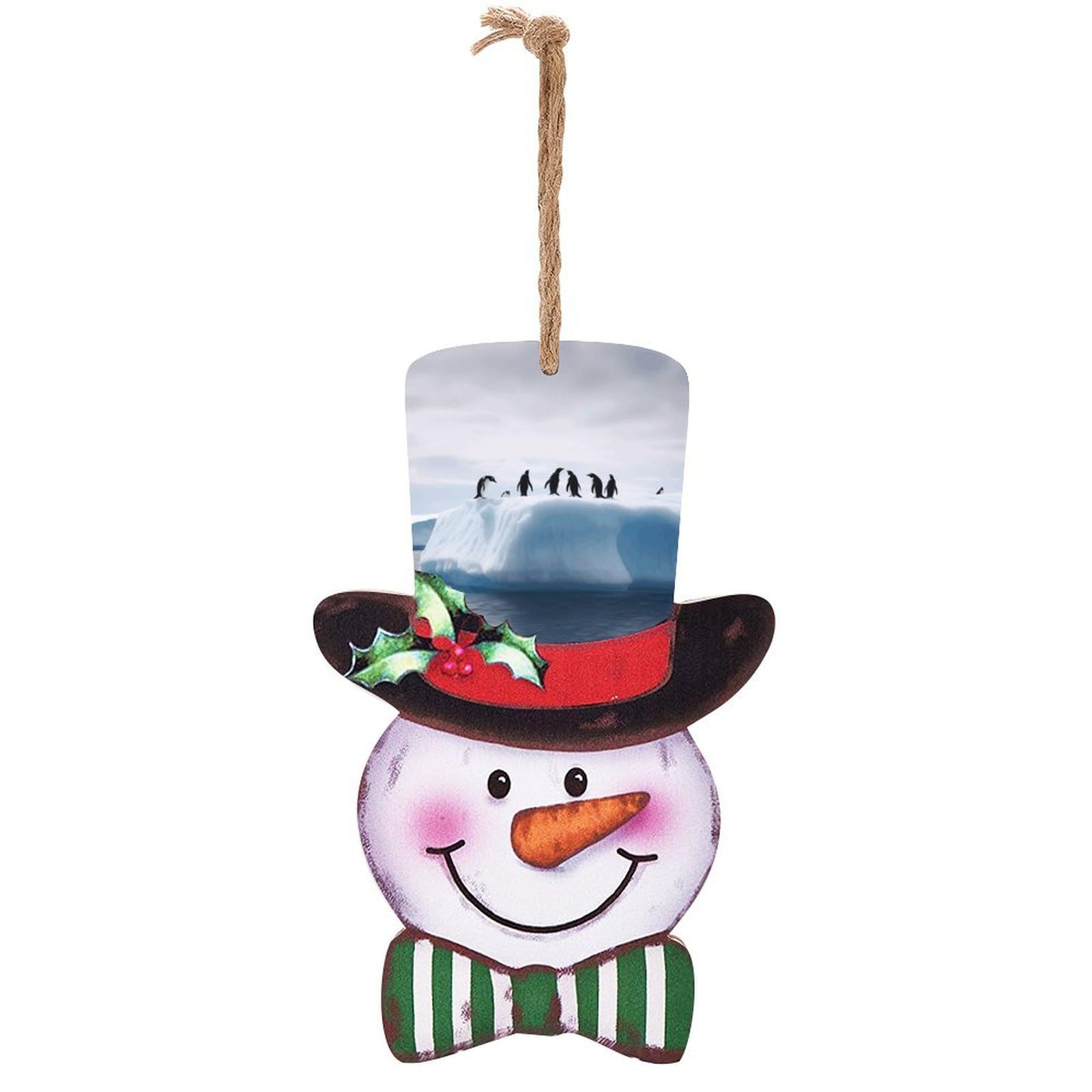 Panneau en bois bonhomme de neige de Noël et pingouins : déco murale de vacances