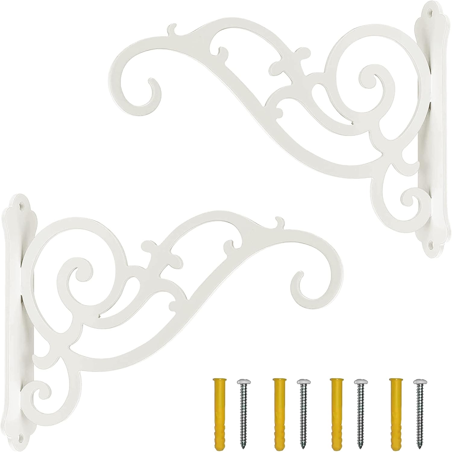Iron Hanging Planter Bracket, 2 Pcs 6-Inch Wall Hooks for Hanging Birds Feeders, Latern, Wind Chimes, Coat, Decorative Indoor Outdoor (Screws Included, White)