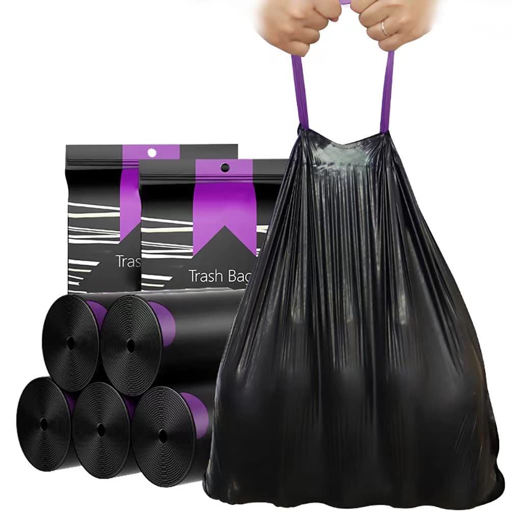 13 Gallon Trash Bags With Drawstring Work as Intended, 72 Pcs Trash Can Liners Black, Purple Strap Garbage Bags for Kitchen Trash can Fitting Pretty Well Seem to be Strong Enough and Sturdy