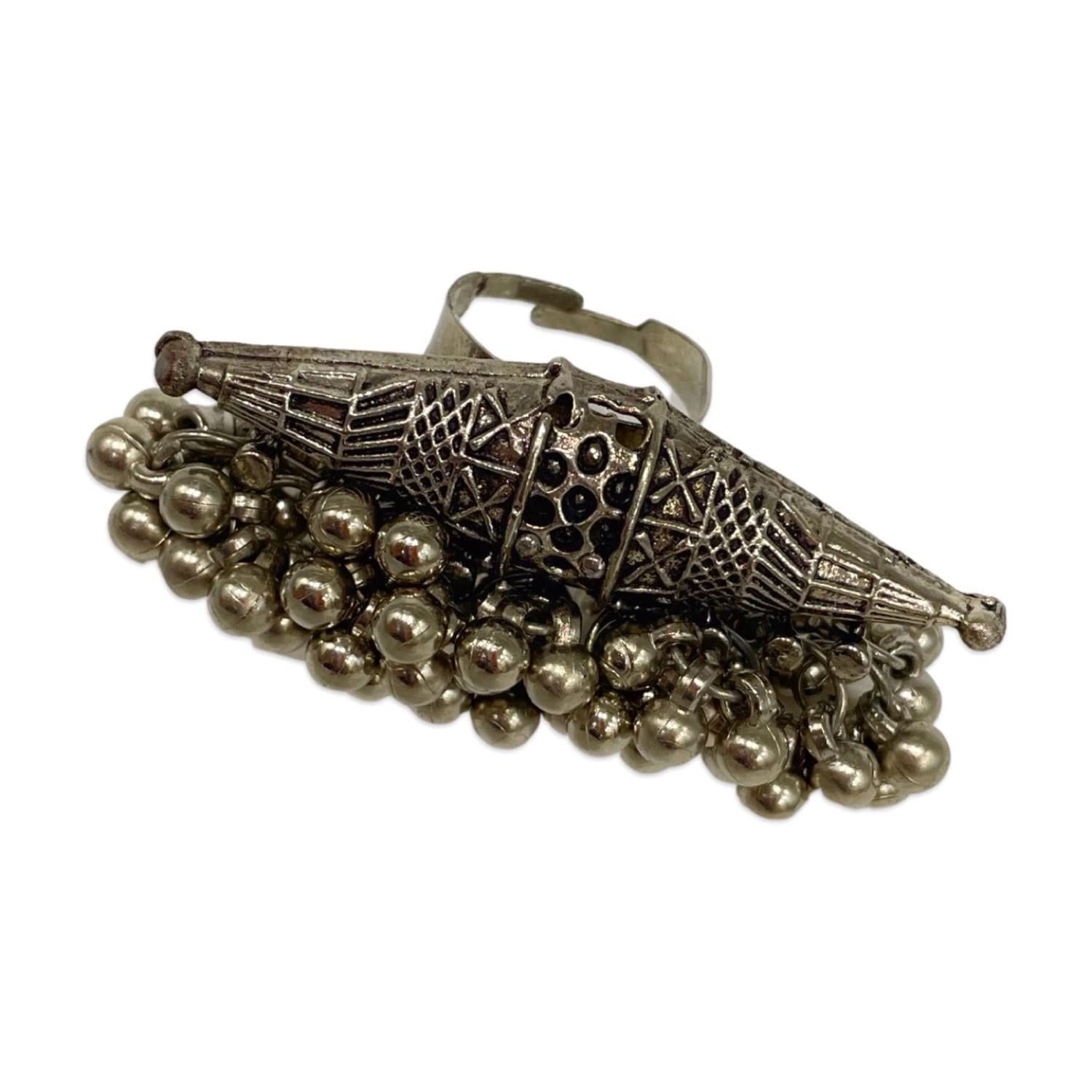 Mughal Style Chunky Adjustable Bohemian Ring Gypsy Ghungroo Design Unique Oxidized Silver Afghani Big Rings For Women (B0C17CRJGP) Amazon Price History, Amazon Price Tracker