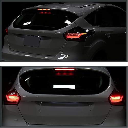 Miniatura 2 de Spec-D Tuning Luces traseras LED de lente transparente de carcasa negra, compatibles con Ford Focus SESTTitanium Hatchback 2015-2018, Ford Focus RS